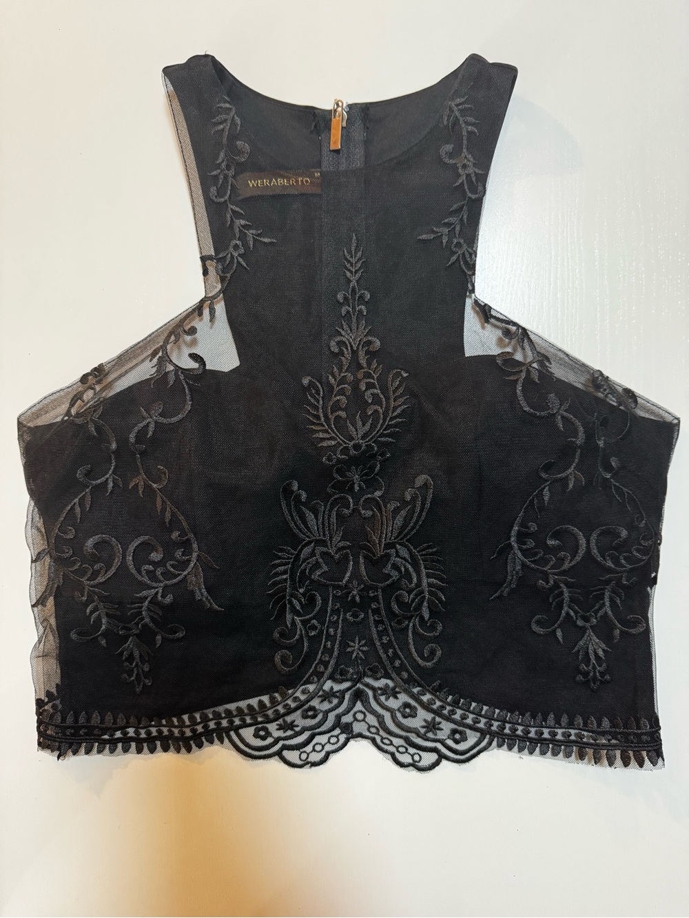 Black Embroidered Lace Crop Camisole